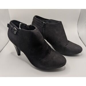 Comfort Plus Predictions Booties Womens 8W Black Ankle Boots Buckle Zipper Heel